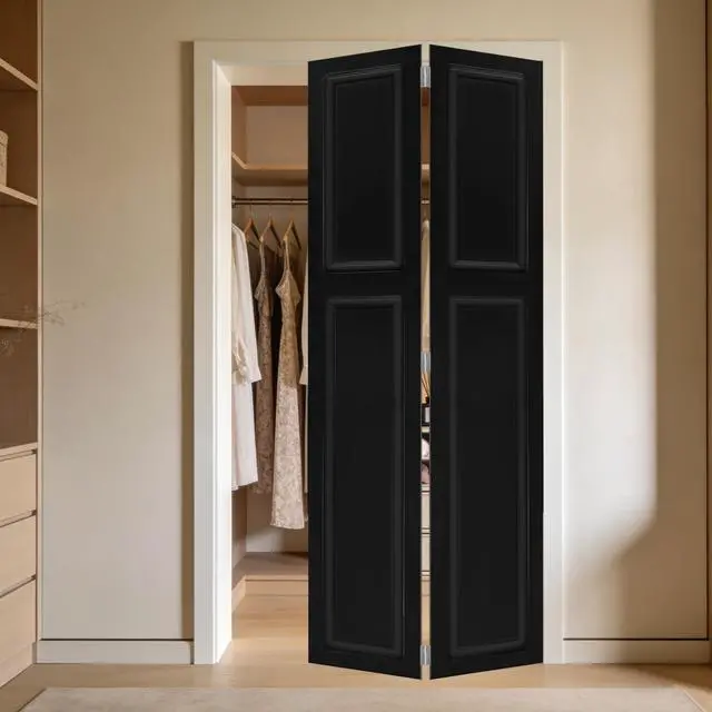 Alt view image 5 of 5 - Modern 2 panel bi-fold 80 in.X34 in. MDF black walnut Barn Sliding Door With Hardware kit