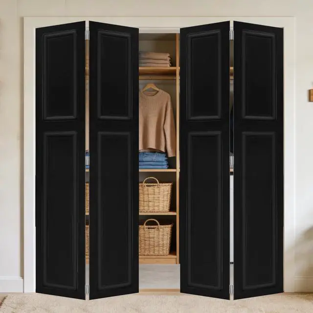 Alt view image 2 of 5 - Doubel 2 panel bi-fold 96 in.X48 in. MDF black walnut Barn Sliding Door With Hardware kit