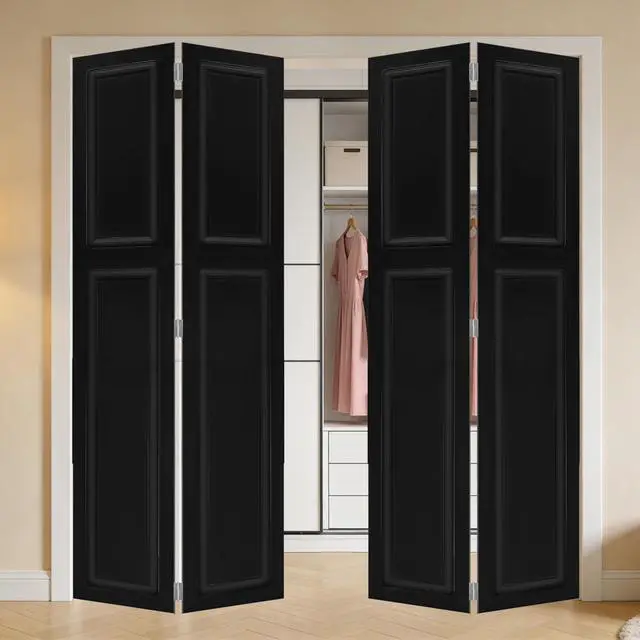 Alt view image 3 of 5 - Doubel 2 panel bi-fold 96 in.X48 in. MDF black walnut Barn Sliding Door With Hardware kit