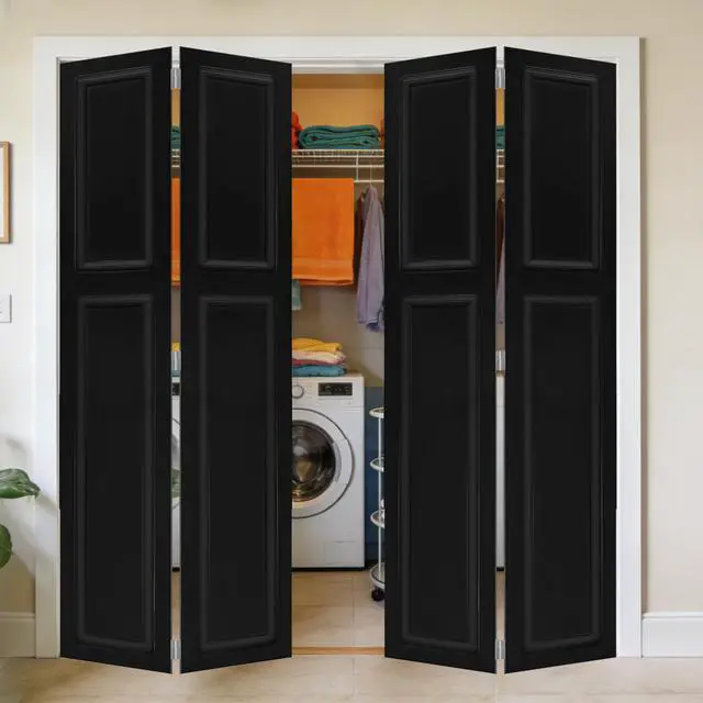 Alt view image 4 of 5 - Doubel 2 panel bi-fold 96 in.X48 in. MDF black walnut Barn Sliding Door With Hardware kit