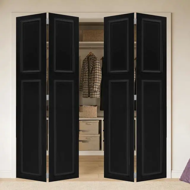 Alt view image 5 of 5 - Doubel 2 panel bi-fold 96 in.X48 in. MDF black walnut Barn Sliding Door With Hardware kit
