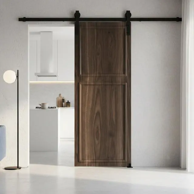 Alt view image 3 of 5 - 18 series 25 in.X84 in. 3/4 inch thickness 2-Panel Walnut Color Finished MDF Sliding Barn Door With Hardware Kit