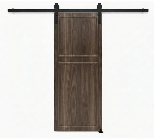 Main image of 18 series 25 in.X84 in. 3/4 inch thickness 2-Panel Walnut Color Finished MDF Sliding Barn Door With Hardware Kit