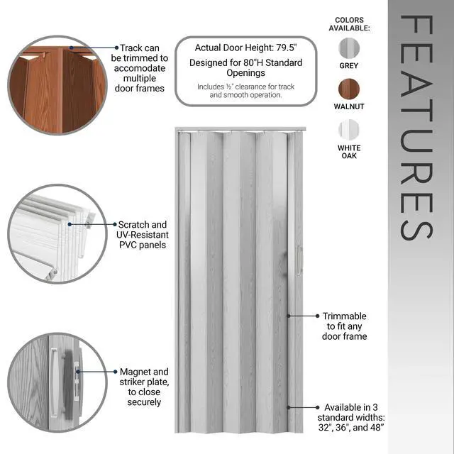 Alt view image 3 of 7 - Studio Series 32" W PVC Foldable Accordion Doors, Grey