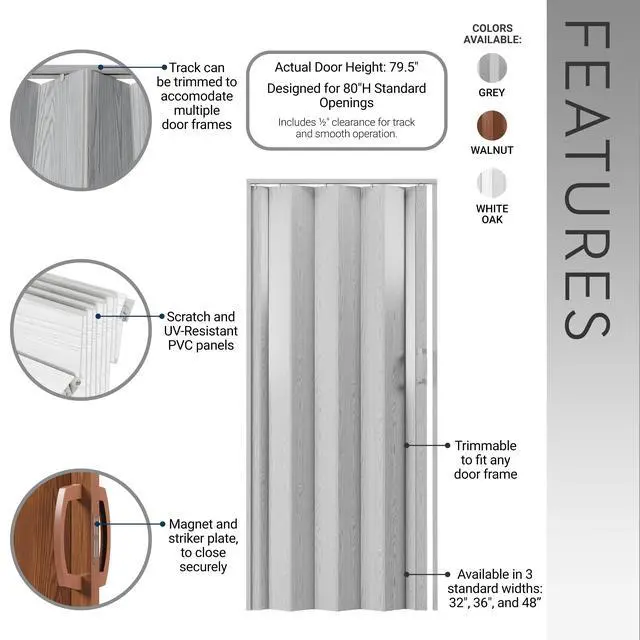 Alt view image 3 of 7 - Studio Series 36" W PVC Foldable Accordion Doors, Walnut