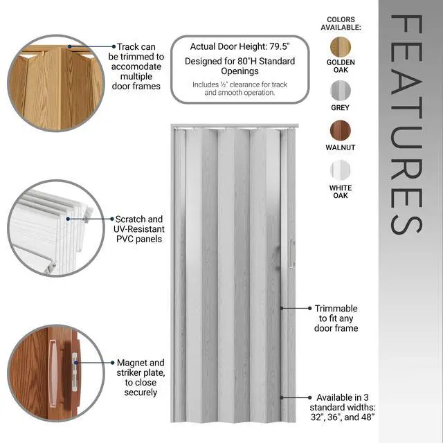 Alt view image 3 of 7 - Studio Series 48" W PVC Foldable Accordion Doors, Grey