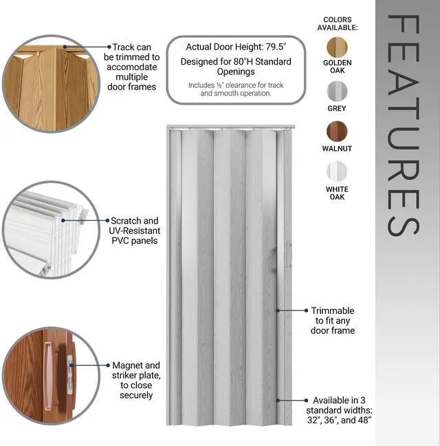 Alt view image 3 of 7 - Studio Series 48" W PVC Foldable Accordion Doors, Walnut