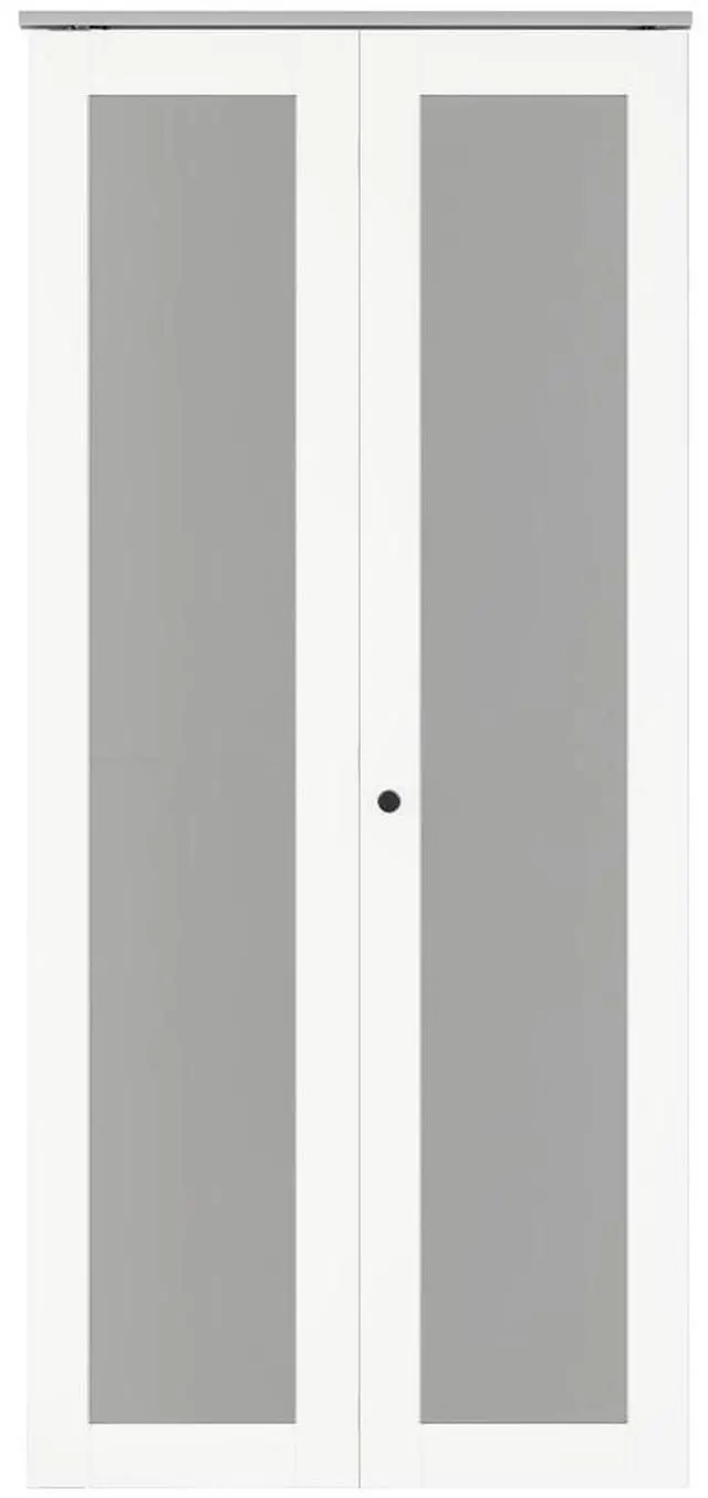 Main image of 30 in. x 80 in. Full Lite Frosted Glass White MDF Bi-Fold Door with Hardware Kit and Door Handle