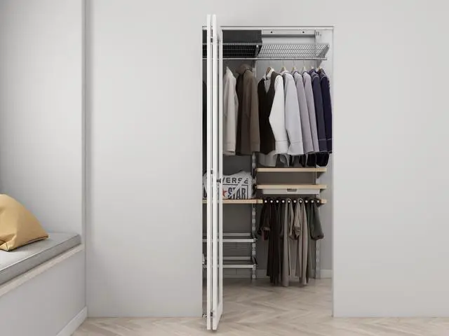 Alt view image 7 of 7 - 30 in. x 80 in. Mirrored Glass Solid Core White Composite Bi-fold Door with Hardware Kit and Door Handle