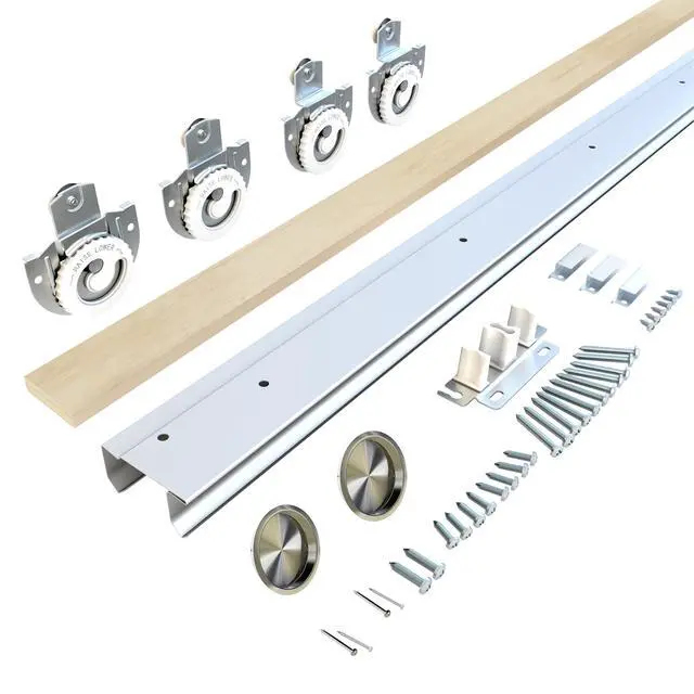 Alt view image 6 of 7 - 72 in. x 80 in. 3-Lite Frosted Tempered Glass Sliding Double Bypass Closet Doors with Installation Hardware Kit