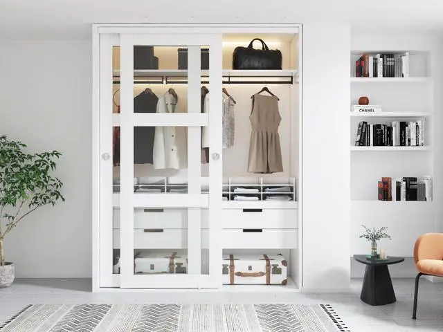 Alt view image 5 of 7 - 72 in. x 80 in. 3-Lite Frosted Tempered Glass Sliding Double Bypass Closet Doors with Installation Hardware Kit