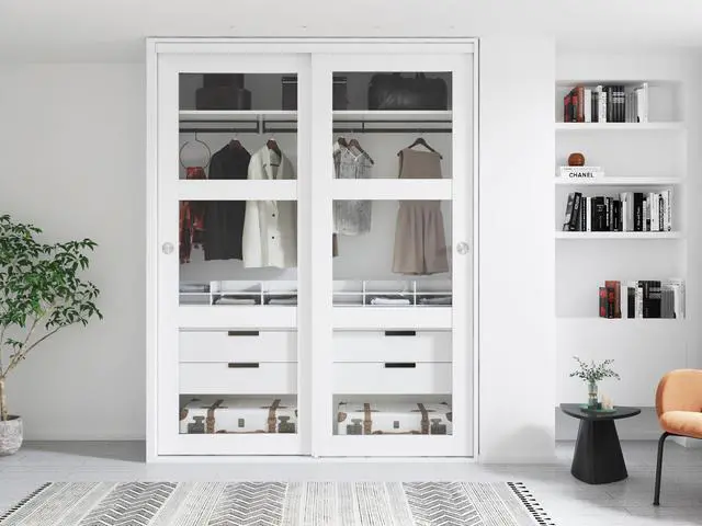 Alt view image 6 of 7 - 60 in. x 80 in. 3-Lite Frosted Tempered Glass Sliding Double Bypass Closet Doors with Installation Hardware Kit