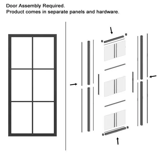 Alt view image 2 of 5 - 36 in. x 84 in. 6-Lite Frosted Glass Black Aluminum Assembly Requied Interior Sliding Barn Door with Hardware Kit