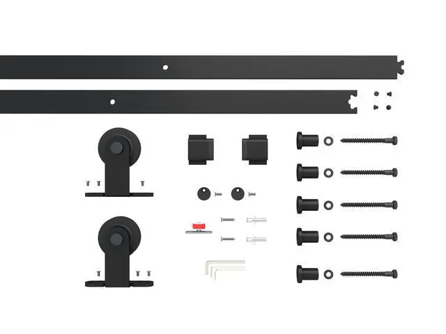 Alt view image 2 of 5 - 36 in. x 84 in. 10-Lite Frosted Glass Black Aluminum Assembly Requied Interior Sliding Barn Door with Hardware Kit