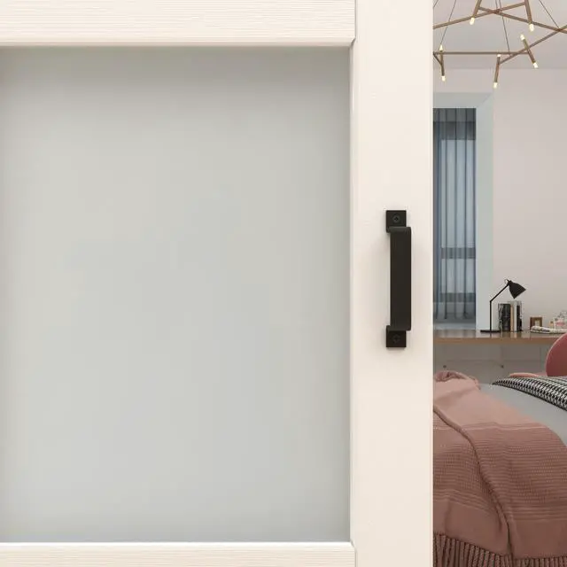 Alt view image 5 of 7 - 36 in. x 84 in. 3-Lites Pre Assembled Frosted Glass White MDF Interior Sliding Barn Door w/ Hardware Kit and Door Handle