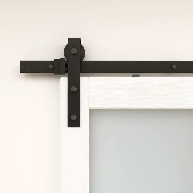 Alt view image 4 of 7 - 36 in. x 84 in. 3-Lites Pre Assembled Frosted Glass White MDF Interior Sliding Barn Door w/ Hardware Kit and Door Handle