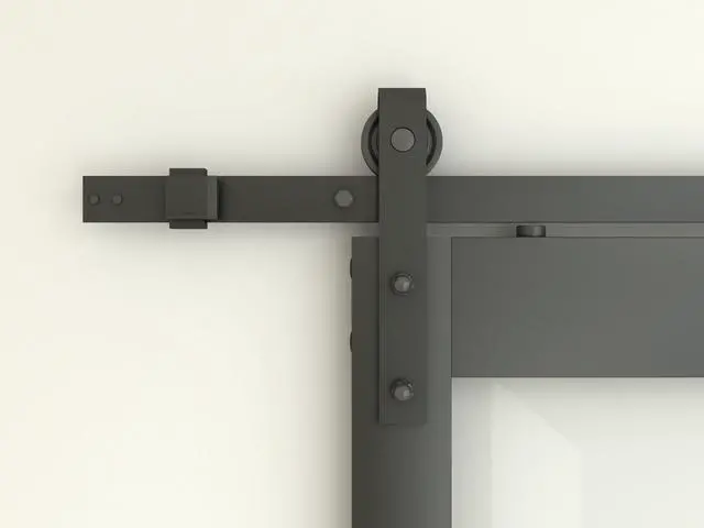 Alt view image 3 of 7 - 42 in. x 84 in. 5-Lite Tempered Frosted Glass Black MDF Assembly Required Interior Sliding Barn Door with Hardware Kit