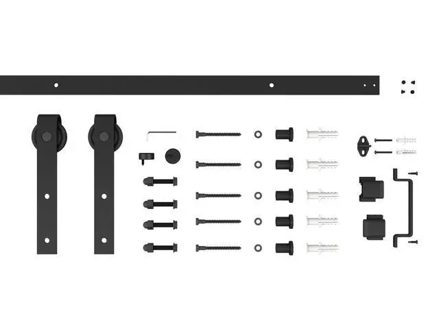 Alt view image 7 of 7 - 42 in. x 84 in. 5-Lite Tempered Frosted Glass Black MDF Assembly Required Interior Sliding Barn Door with Hardware Kit