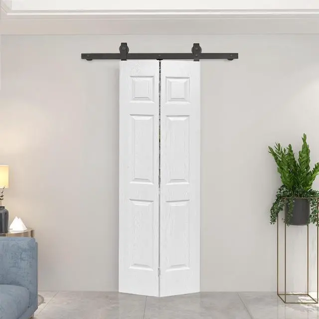 Alt view image 4 of 6 - 30 in. x 80 in. 6 Panel Hollow Core White Oak Finished MDF Composite Bi-fold Door with Hardware Kit