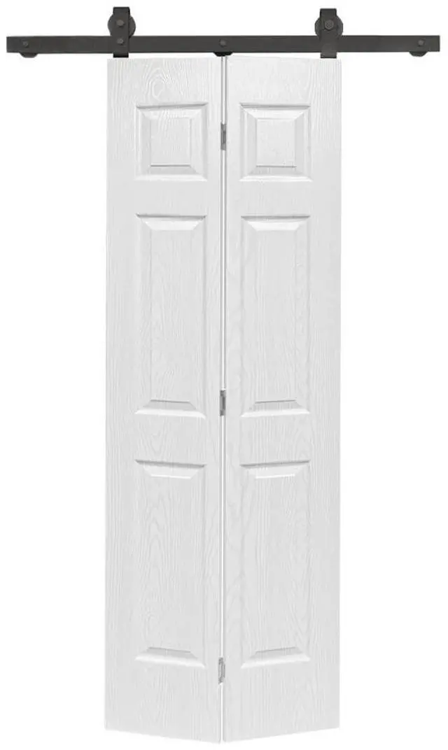 Main image of 30 in. x 80 in. 6 Panel Hollow Core White Oak Finished MDF Composite Bi-fold Door with Hardware Kit