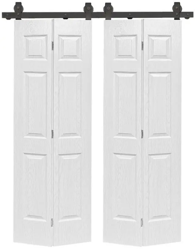 Main image of 48 in. x 84 in. 6-Panel Hollow Core White Oak Finished MDF Composite Double Bi-fold Door with Hardware Kit