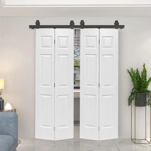 Alt view image 5 of 6 - 48 in. x 84 in. 6-Panel Hollow Core White Oak Finished MDF Composite Double Bi-fold Door with Hardware Kit