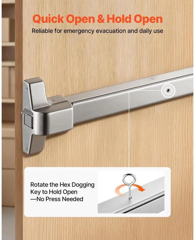 Alt view image 6 of 7 - Push Bar Panic Exit Device, 31" Stainless Steel Commercial Panic Bar for Exit Doors, Emergency Exit Door Hardware with Auto Alarm System and Sticker, for 31"-46" Wood or Metal Door, Silver
