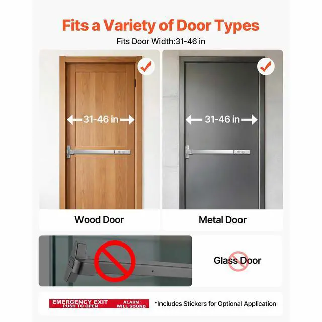 Alt view image 4 of 7 - Push Bar Panic Exit Device, 31" Stainless Steel Commercial Panic Bar for Exit Doors, Emergency Exit Door Hardware with Auto Alarm System and Sticker, for 31"-46" Wood or Metal Door, Silver