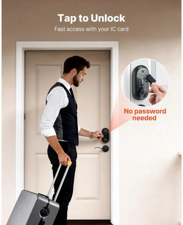 Alt view image 7 of 7 - Fingerprint Door Lock Set, Electronic Biometric Deadbolt Keyless Entry Door Lock with Handle, Touchscreen, Auto Locking, One-Time Code, Anti-Peeking Password, IC Cards, for Home, Matte Black