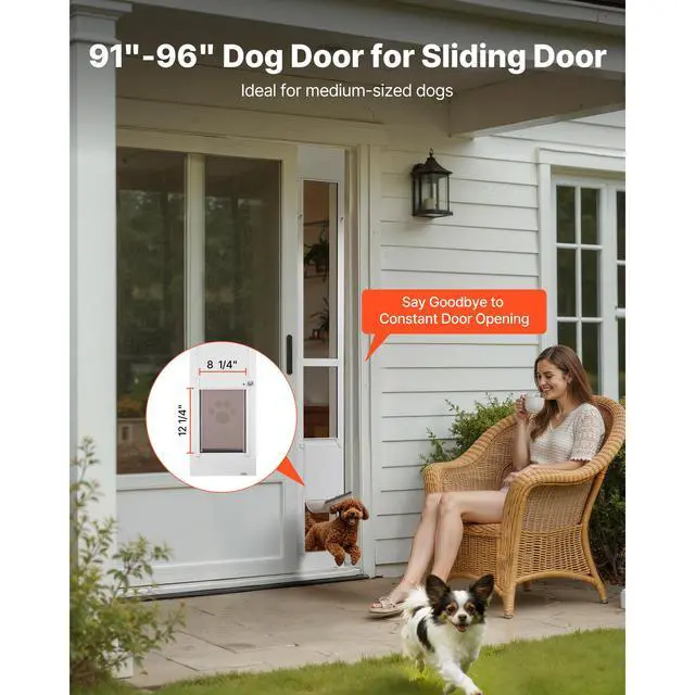 Alt view image 5 of 7 - Dog Door for Sliding Glass Door, 91 to 96 in Adjustable Height, Aluminum Alloy Frame with Metal Rotating Hinges, Lock Design, 8 1/4 x 12 1/4 in Flap, Sliding Glass Pet Door for Renters
