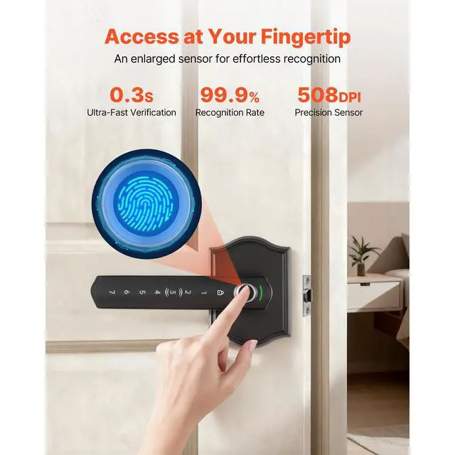 Alt view image 3 of 7 - Fingerprint Door Lock Set, Electronic Biometric Knob Keyless Entry Door Lock with Handle, Auto Locking, One-Time Code, Anti-Peeking Password, Easy Installation, for Home, Apartment, Matte Black
