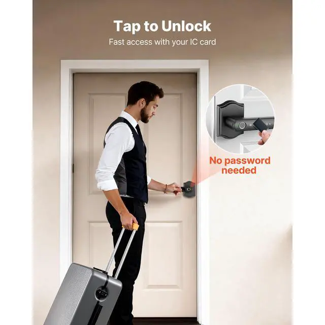 Alt view image 4 of 7 - Fingerprint Door Lock Set, Electronic Biometric Knob Keyless Entry Door Lock with Handle, Auto Locking, One-Time Code, Anti-Peeking Password, Easy Installation, for Home, Apartment, Matte Black