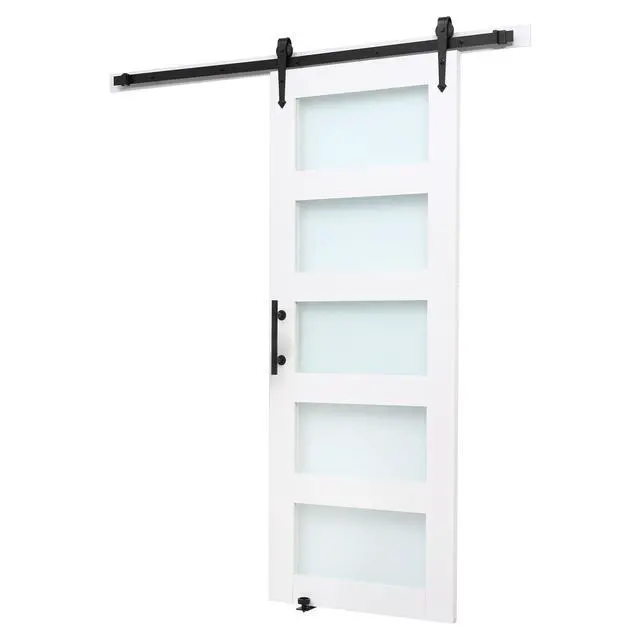 Alt view image 2 of 7 - Sliding Barn Door, 36 x 84 inch, High-Strength MDF Panel and Glass, Barn Door with Hardware Kit, Water-Proof PVC Surface, Easy to Install, H-Frame, Smoothly and Quietly Sliding for Living Room