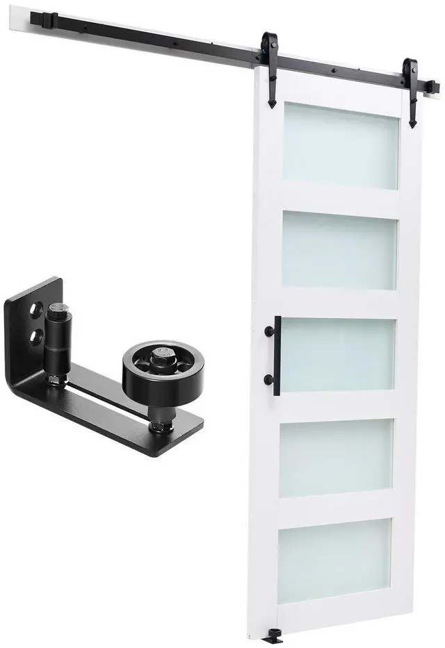 Main image of Sliding Barn Door, 36 x 84 inch, High-Strength MDF Panel and Glass, Barn Door with Hardware Kit, Water-Proof PVC Surface, Easy to Install, H-Frame, Smoothly and Quietly Sliding for Living Room