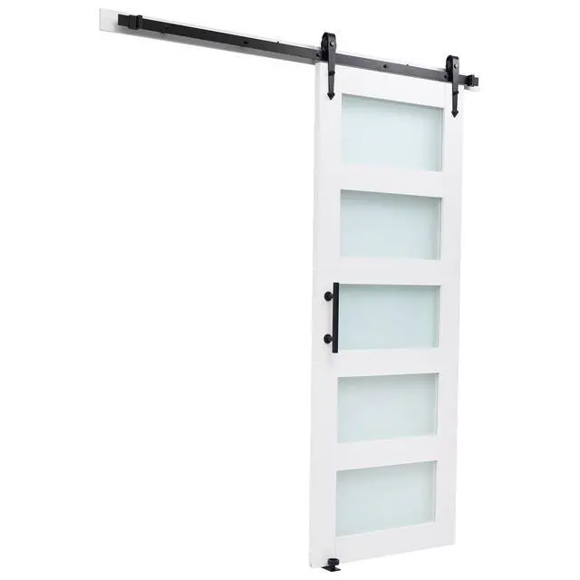 Alt view image 3 of 7 - Sliding Barn Door, 36 x 84 inch, High-Strength MDF Panel and Glass, Barn Door with Hardware Kit, Water-Proof PVC Surface, Easy to Install, H-Frame, Smoothly and Quietly Sliding for Living Room