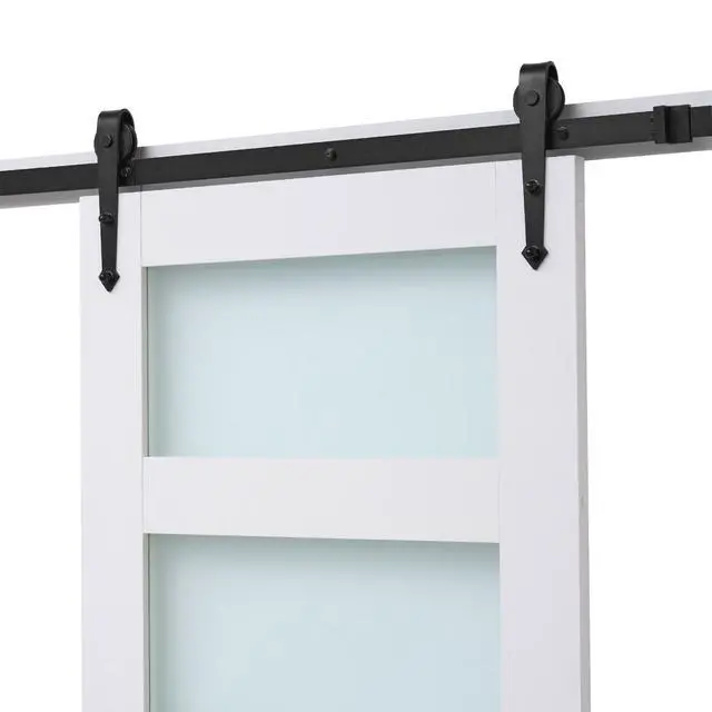 Alt view image 4 of 7 - Sliding Barn Door, 36 x 84 inch, High-Strength MDF Panel and Glass, Barn Door with Hardware Kit, Water-Proof PVC Surface, Easy to Install, H-Frame, Smoothly and Quietly Sliding for Living Room