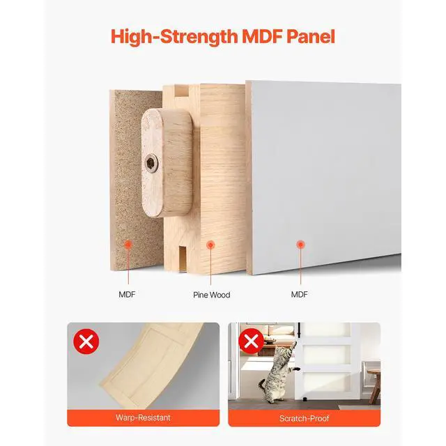 Alt view image 6 of 7 - Sliding Barn Door, 36 x 84 inch, High-Strength MDF Panel and Glass, Barn Door with Hardware Kit, Water-Proof PVC Surface, Easy to Install, H-Frame, Smoothly and Quietly Sliding for Living Room