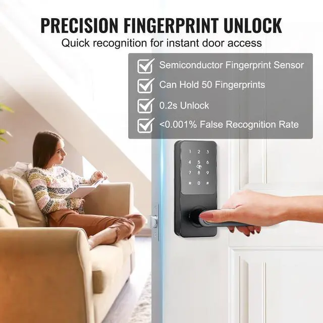 Alt view image 7 of 7 - Smart Lock, 5-in-1 Smart Door Knob, Fingerprint Deadbolt with App Control, Bluetooth Smart Lock, Keyless Entry Door Lock with Handle, Biometric Door Lock, Keypad Digital Door Lock for Front Door