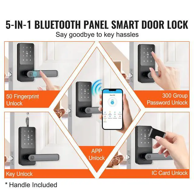 Alt view image 5 of 7 - Smart Lock, 5-in-1 Smart Door Knob, Fingerprint Deadbolt with App Control, Bluetooth Smart Lock, Keyless Entry Door Lock with Handle, Biometric Door Lock, Keypad Digital Door Lock for Front Door