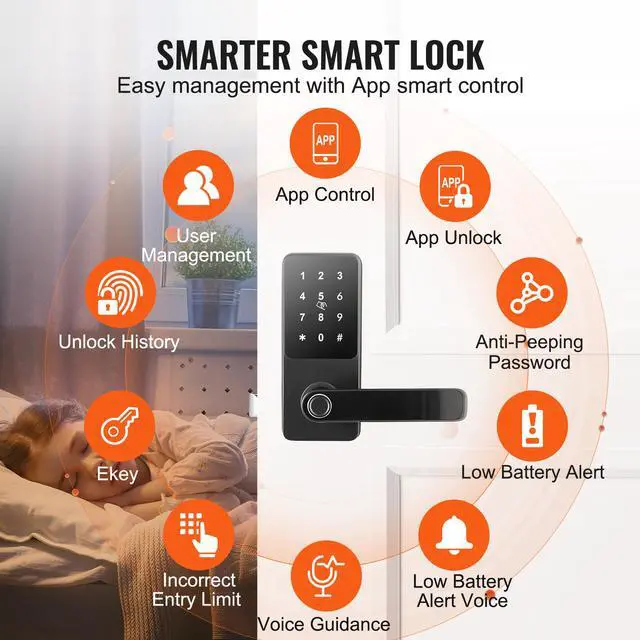 Alt view image 6 of 7 - Smart Lock, 5-in-1 Smart Door Knob, Fingerprint Deadbolt with App Control, Bluetooth Smart Lock, Keyless Entry Door Lock with Handle, Biometric Door Lock, Keypad Digital Door Lock for Front Door