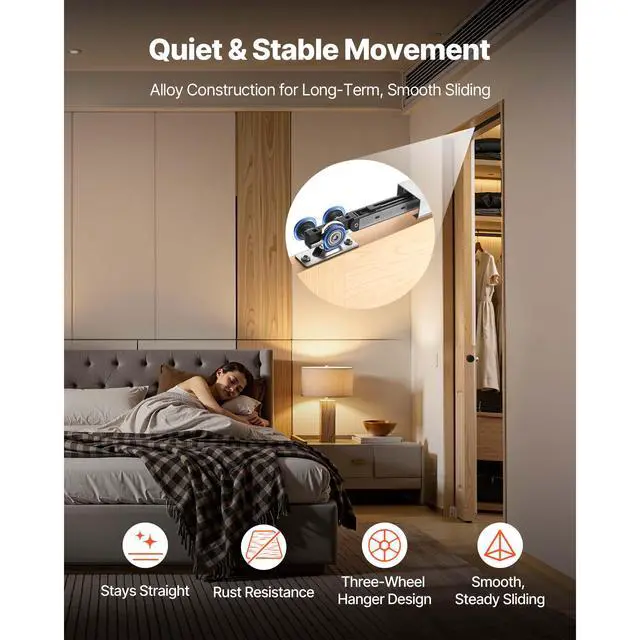 Alt view image 7 of 7 - Sliding Pocket Door Hardware Track Kit, 44.69" Pocket Door Track Kit with Soft Close Mechanism for Smooth and Quiet Sliding, Easy to Install, for 1" to 1 3/4" Thickness 24" Width Single Door