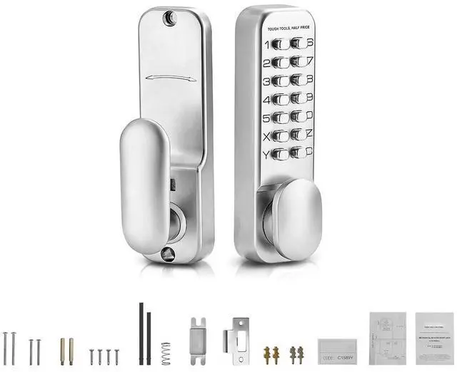 Main image of Mechanical Keyless Entry Door Lock, 14 Key Mechanical Door Lock, Mechanical Keypad Door Knob, Single-Side Stainless Steel Waterproof Keyless Gate Lock, for Home Office Outdoor Fence Garage Yard