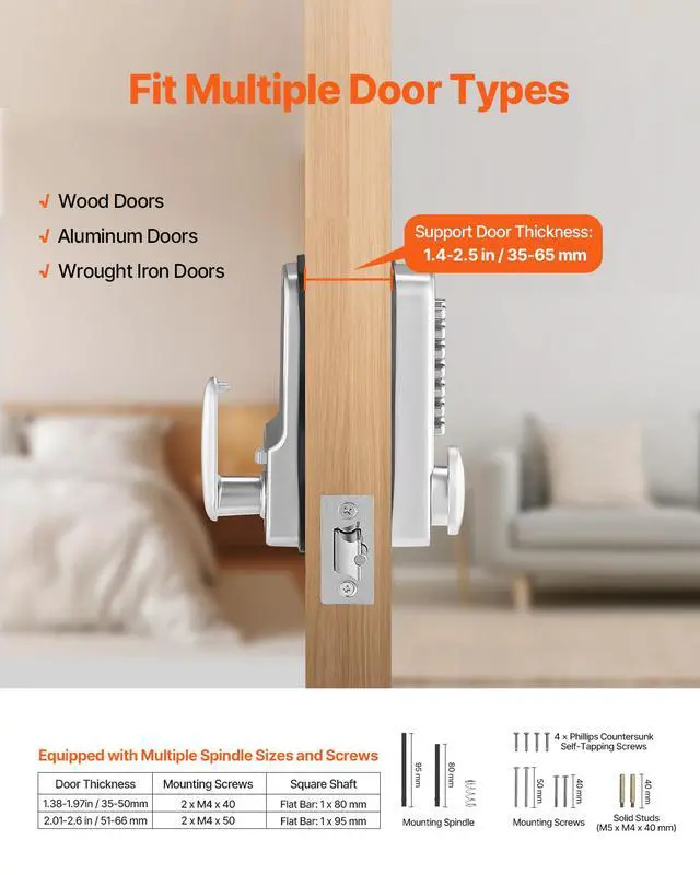 Alt view image 6 of 7 - Mechanical Keyless Entry Door Lock, 14 Key Mechanical Door Lock, Mechanical Keypad Door Knob, Single-Side Stainless Steel Waterproof Keyless Gate Lock, for Home Office Outdoor Fence Garage Yard