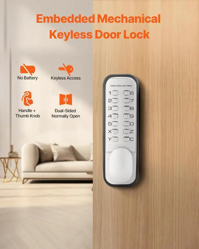 Alt view image 5 of 7 - Mechanical Keyless Entry Door Lock, 14 Key Mechanical Door Lock, Mechanical Keypad Door Knob, Single-Side Stainless Steel Waterproof Keyless Gate Lock, for Home Office Outdoor Fence Garage Yard