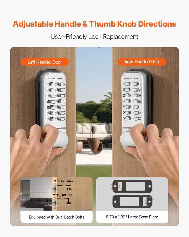 Alt view image 7 of 7 - Mechanical Keyless Entry Door Lock, 14 Key Mechanical Door Lock, Mechanical Keypad Door Knob, Single-Side Stainless Steel Waterproof Keyless Gate Lock, for Home Office Outdoor Fence Garage Yard