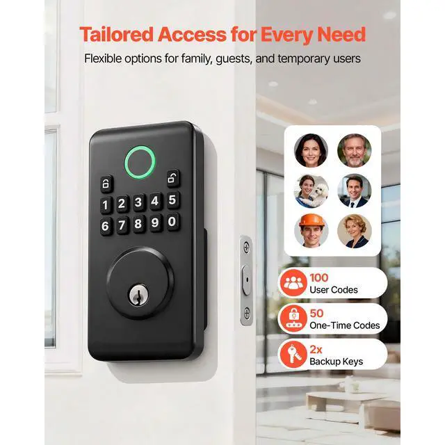 Alt view image 5 of 7 - Keyless Entry Door Lock, Electronic Deadbolt with Customizable User Codes, Pioneering Easy-Grip Design, Keyed Entry, Auto Lock, Anti-Peeking Password, Backlit Keypad, for Home, Matte Black