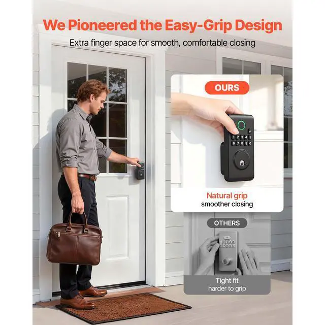 Alt view image 6 of 7 - Keyless Entry Door Lock, Electronic Deadbolt with Customizable User Codes, Pioneering Easy-Grip Design, Keyed Entry, Auto Lock, Anti-Peeking Password, Backlit Keypad, for Home, Matte Black