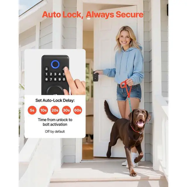 Alt view image 7 of 7 - Keyless Entry Door Lock, Electronic Deadbolt with Customizable User Codes, Pioneering Easy-Grip Design, Keyed Entry, Auto Lock, Anti-Peeking Password, Backlit Keypad, for Home, Matte Black