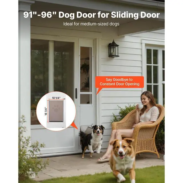 Alt view image 5 of 7 - Dog Door for Sliding Glass Door, 91 to 96 in Adjustable Height, Aluminum Alloy Frame with Metal Rotating Hinges, Lock Design, 10 1/4 x 16 1/4 in Flap, Sliding Glass Pet Door for Renters