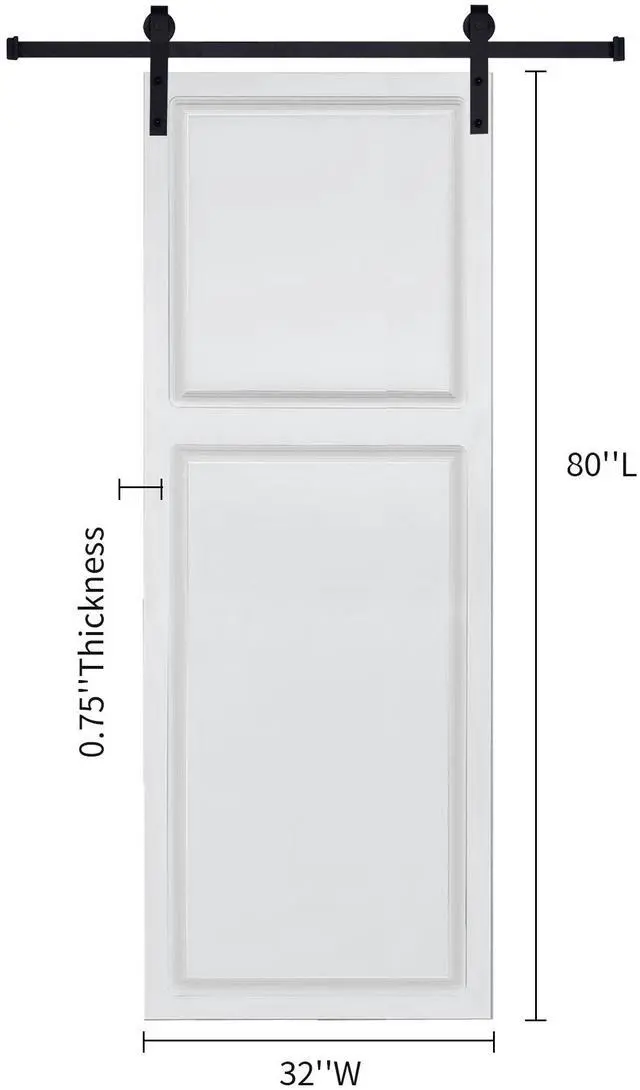 Alt view image 2 of 6 - 2-Panel Cottage style door 3/4" thick 32 in. x 80 in. MDF White Barn Sliding Door With Hardware kit